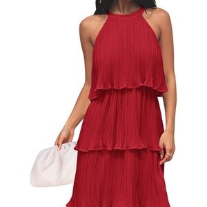 ZESICA Elegant Red Halter Dress